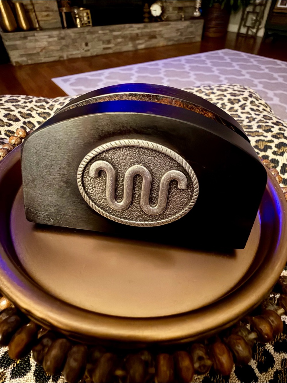 Dark walnut King Ranch business card holder